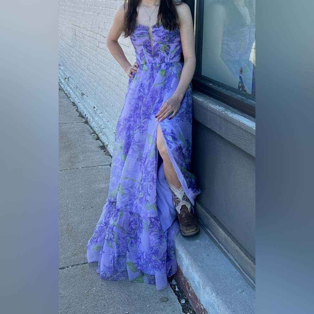 Elegant Purple Floral Prom Dress